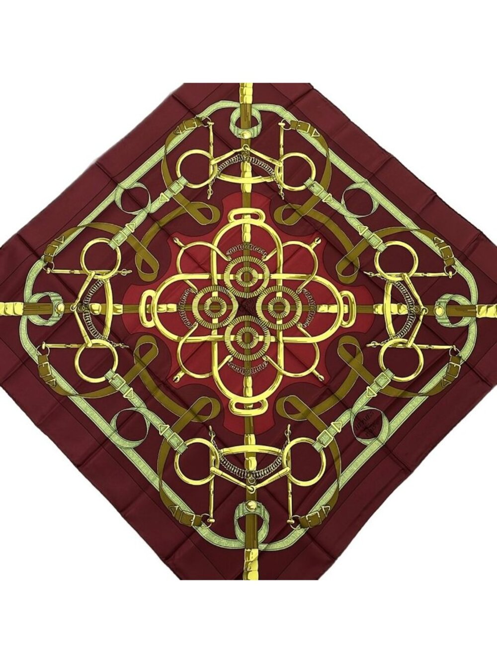 Hermes Scarf Carre 90 Bordeaux Yellow Multi Eperon D'or